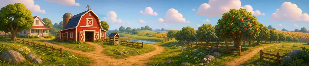The path from the barn to the apple tree