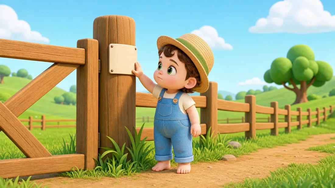 Tibino reaches up to touch a small blank enamel plaque on a gatepost