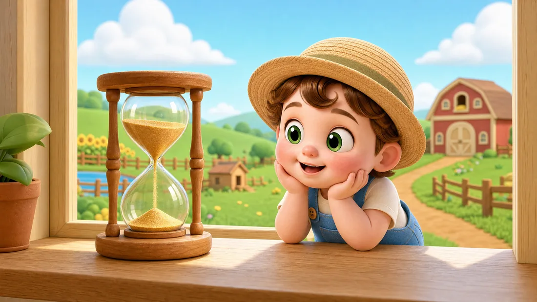 Tibino rests his chin on his hands and watches sand run through an hourglass